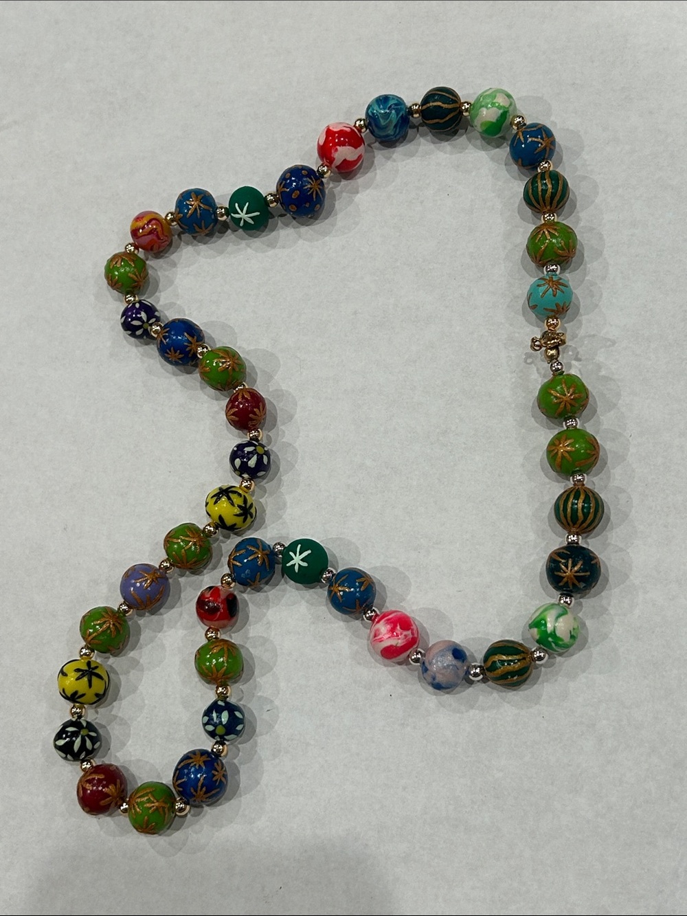 Vintage Multicolor Floral neon glow in the dark 80s party Bead boho 22” Necklace